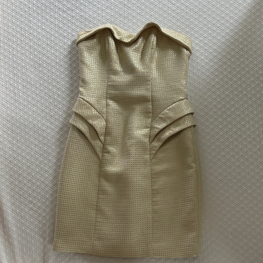 ABS Allen Schwartz Strapless Gold Dress